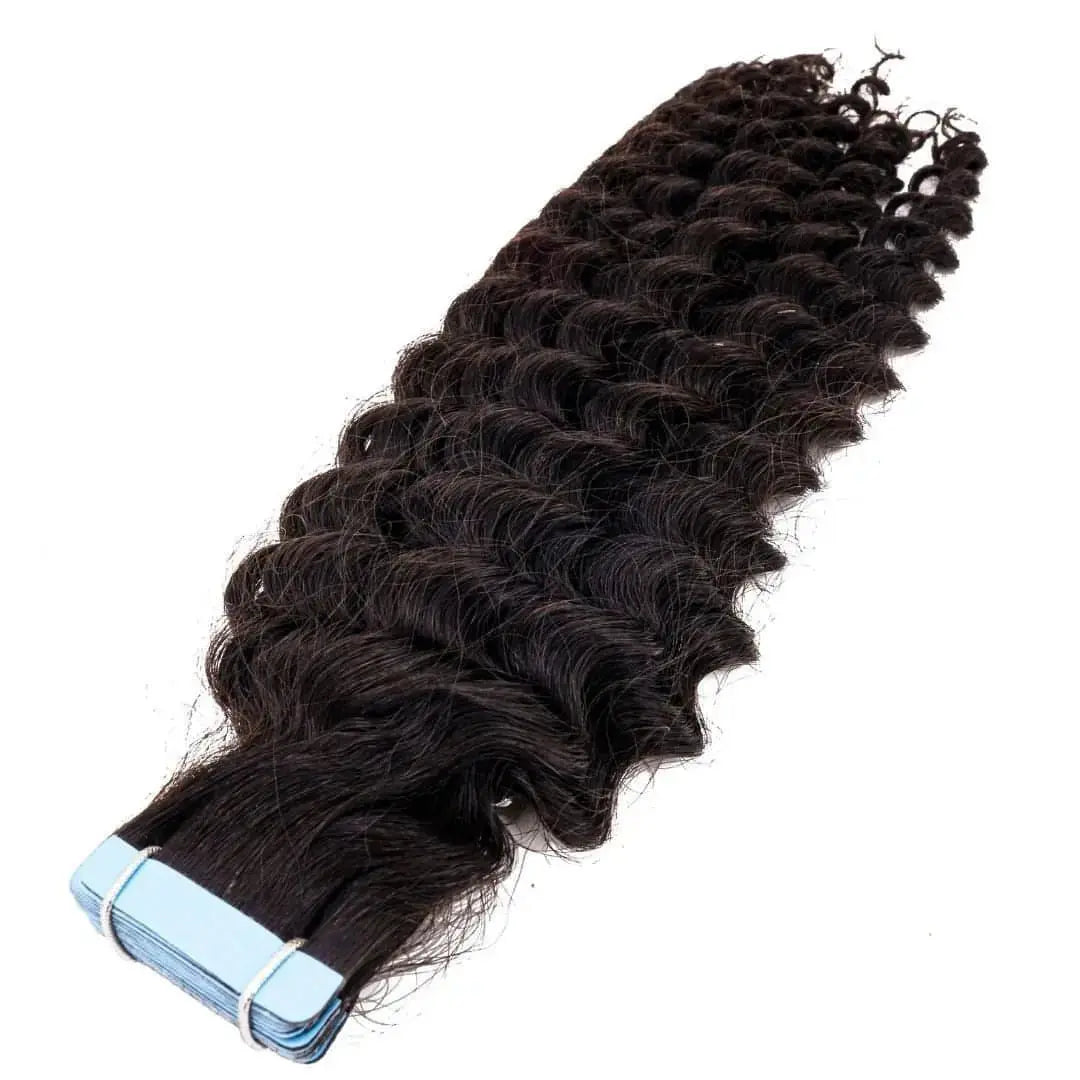 Virgin Kinky Curly Tape-In Human Hair Extensions - HookedOnBundles Virgin Hair